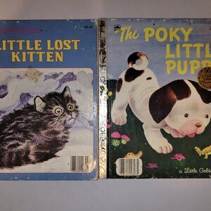 Vintage Little Golden Books The Poky Little Puppy and Little Lost Kitten Picture